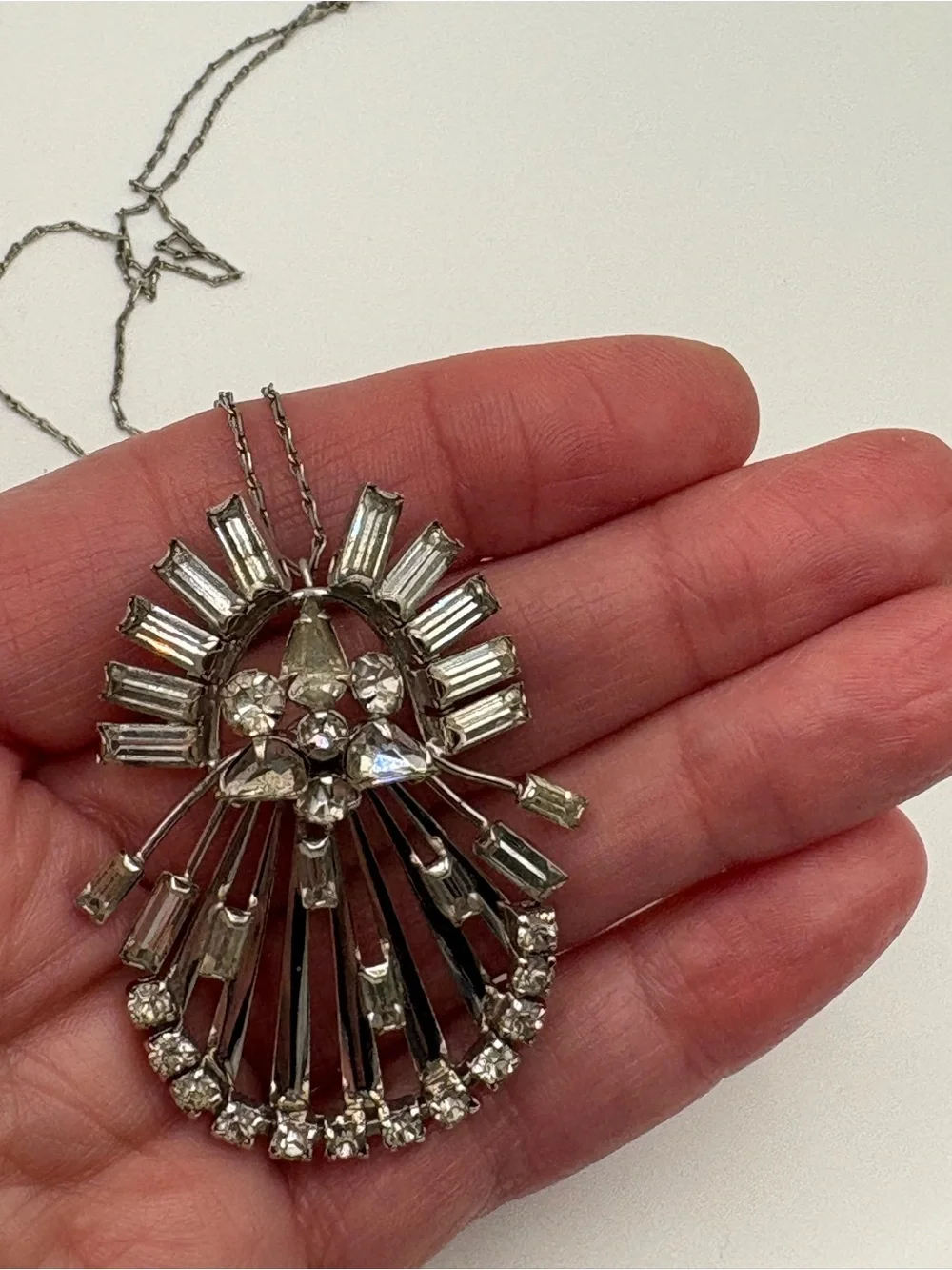 Vintage M&S 1/20 12K GF Rhinestone Convertible Brooch Pendant Necklace